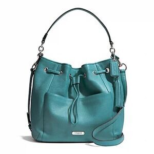 COACH Designer Blue AVERY LEATHER Drawstring Bucket Bag Purse Handbag